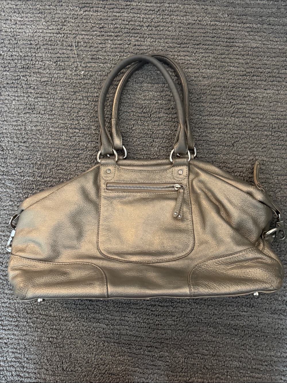 Women's Metallic Bronze Shoulder Bag with Front Zip Pocket